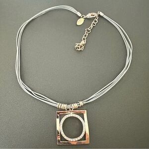 Chico’s Rose Gold tone Rhinestone Square Circle Pendant Necklace